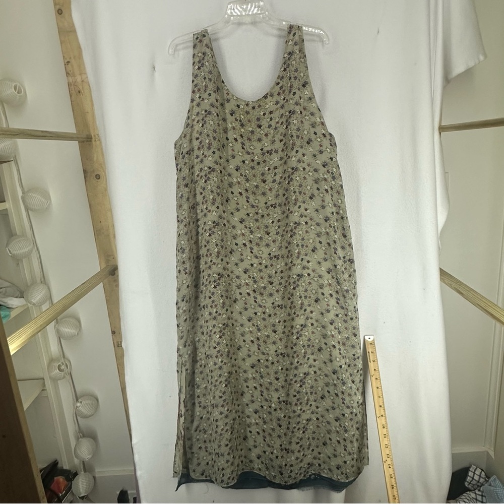 Floral‎ Sleeveless Flowy Maxi Dress Reversible Womens Medium Beige